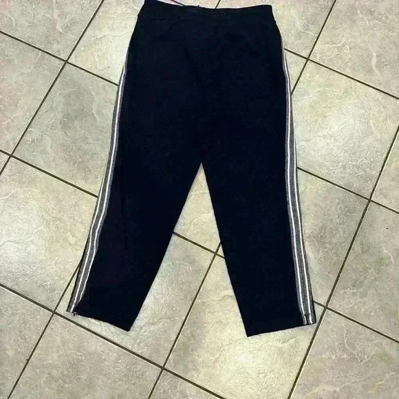 T for Talbots Navy m Knit PullOn Straight Ankle Pants w/Side Stripes Size Medium - Picture 2 of 3